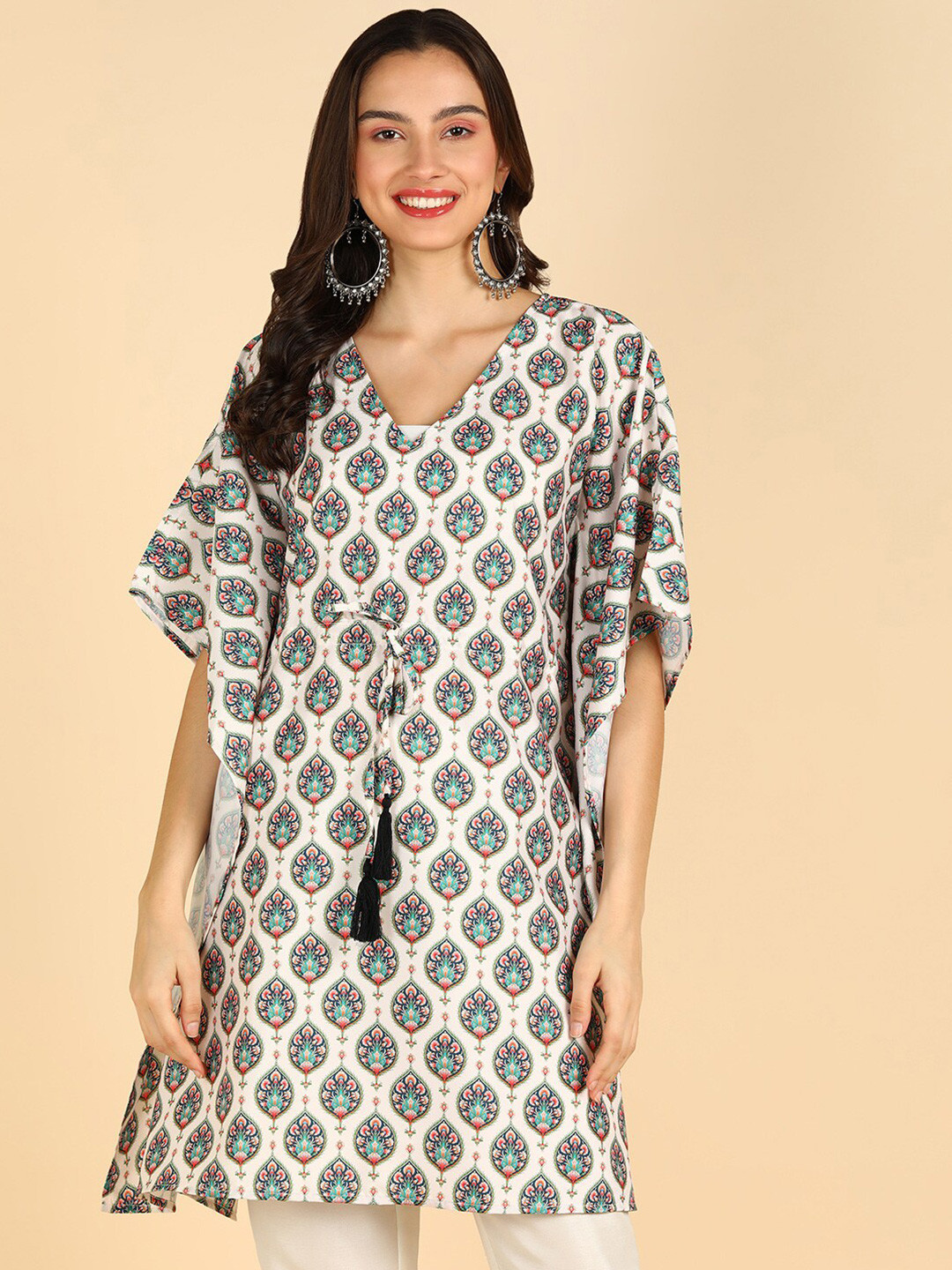 ZNX Clothing V-Neck Ethnic Motifs Printed Kaftan Kurti