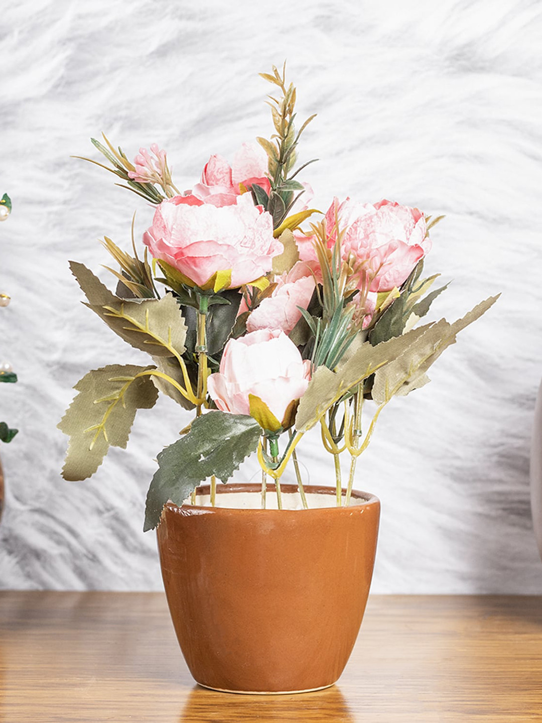 MARKET99 Pink & Green Rose Artificial Flowers With Pot