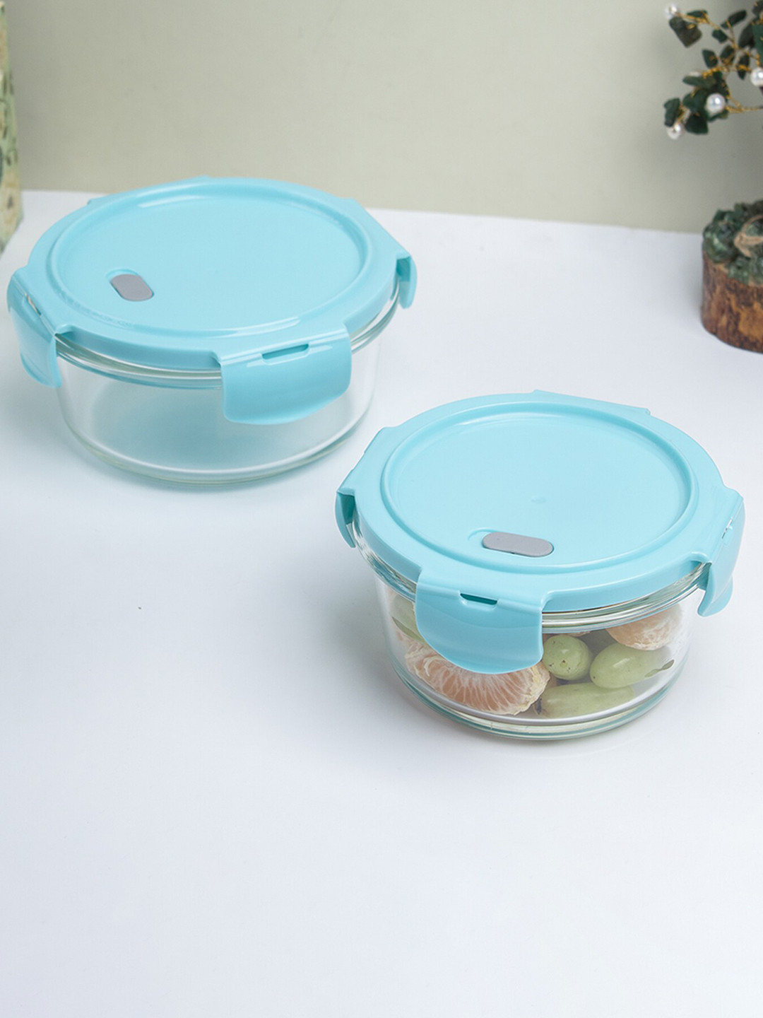 Market99 Blue Borosilicate Glass Air Tight 2 Piece Latch Graduated Container