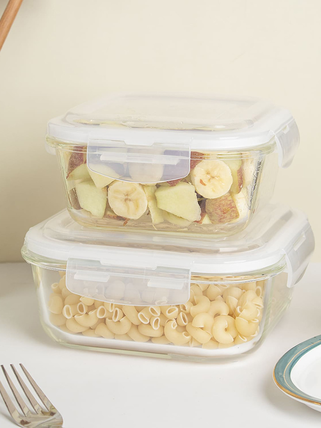 Market99 Transparent Borosilicate Glass Air Tight 2 Piece Clip-On Graduated Container