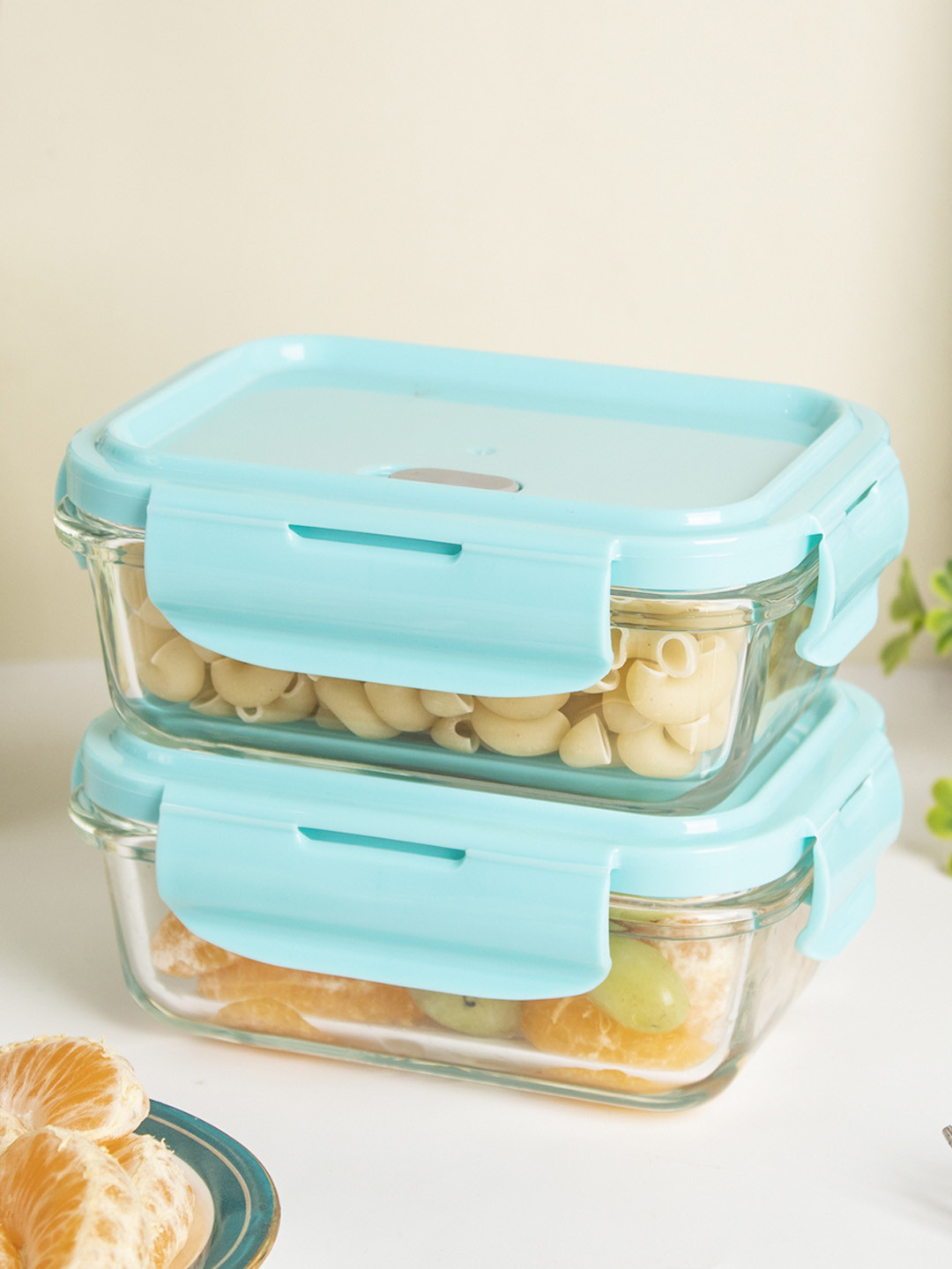MARKET99 Transparent 2 Pcs Borosilicate Glass Air Tight Container With Lid - 330ML Each