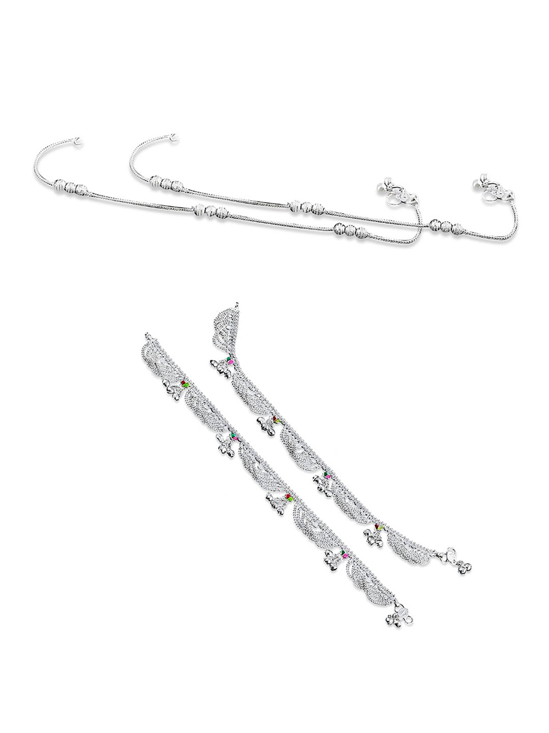RUHI COLLECTION Set Of 2 Silver-Plated Anklets