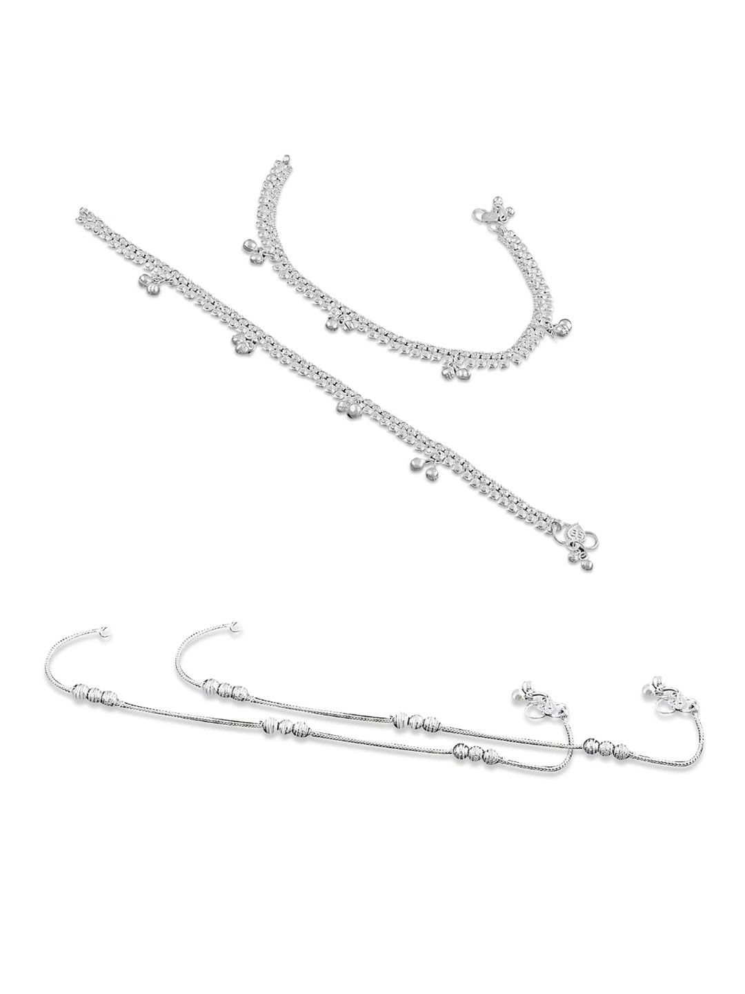 RUHI COLLECTION Set Of 4 Silver-Plated Bridal Anklets