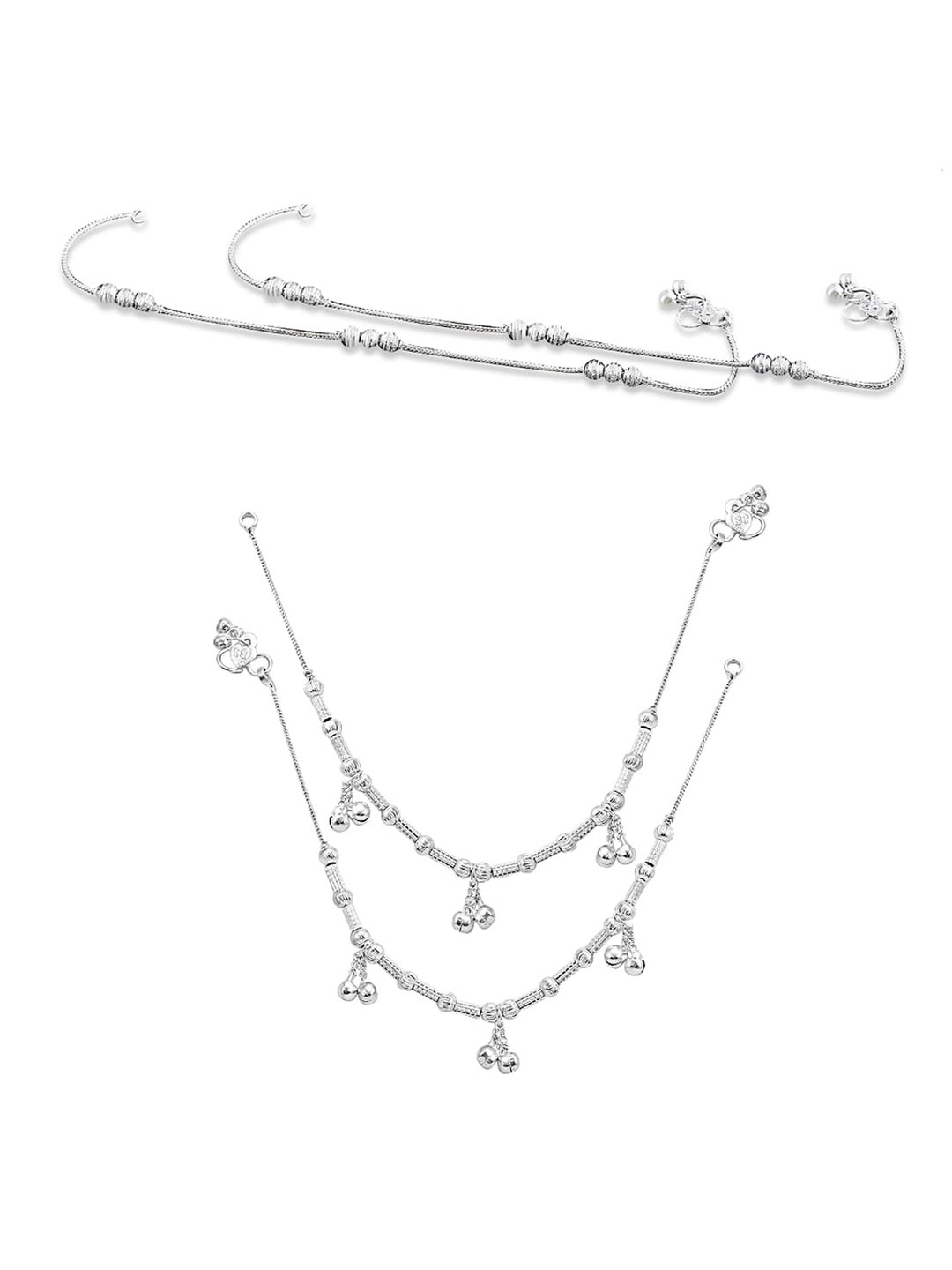 Ruhi Collection Set Of 4 Silver-Plated Indian Traditional Ethnic Anklets