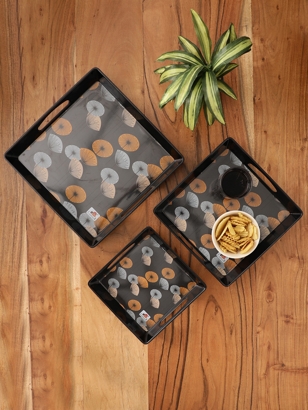 CDI 3-Pieces Black Melamine Printed  Serving Trays