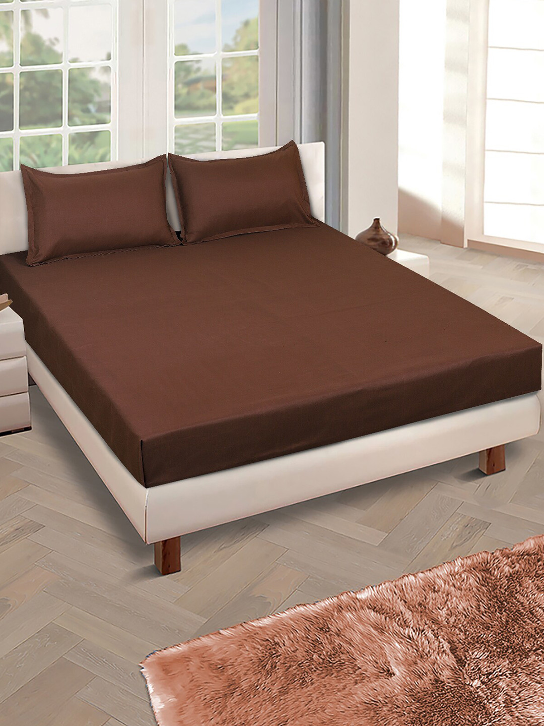 ROMEE Coffee Brown Microfiber 150 TC Queen Bedsheet with 2 Pillow Covers-90 x 100 inches