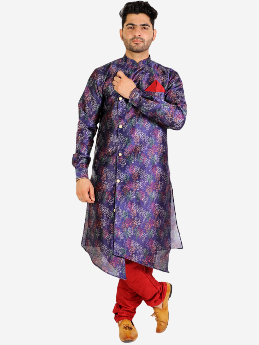 Pro-Ethic STYLE DEVELOPER Men Navy Blue Angrakha Kurta with Pyjamas