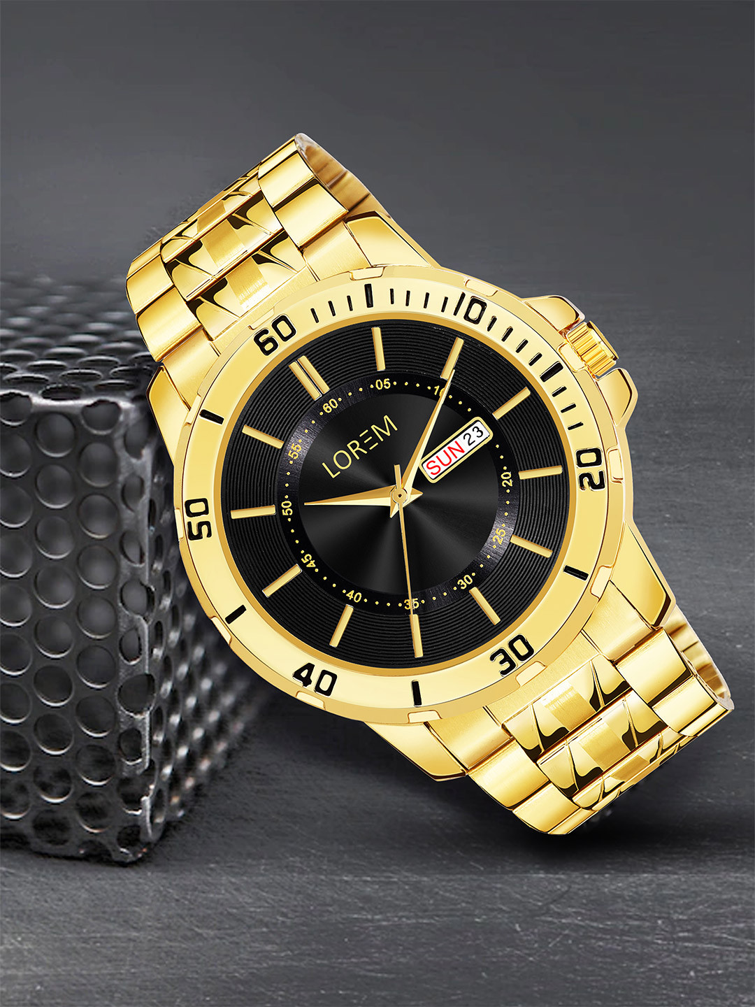 LOREM Men Brass Dial & Stainless Steel Bracelet Style Straps Analogue Watch LR132
