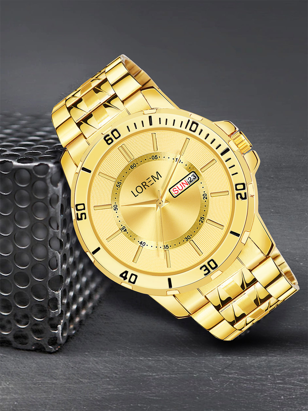 LOREM Men Brass Dial & Stainless Steel Bracelet Style Straps Analogue Watch LR134