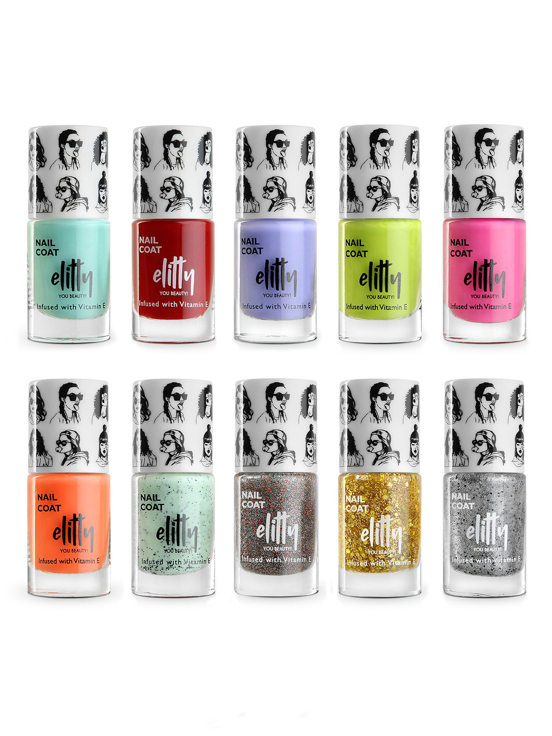 Elitty Set of 10 Mad Over Nails Quick-Dry Nail Polish 6ml each - Winning