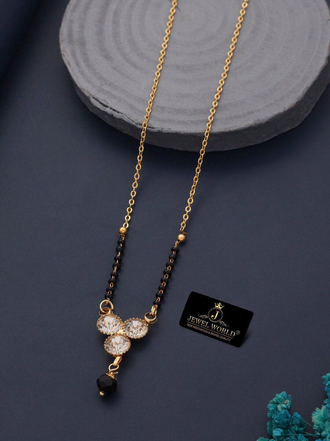 JEWEL WORLD Gold-Plated Artificial Stone-Studded & Beads Mangalsutra