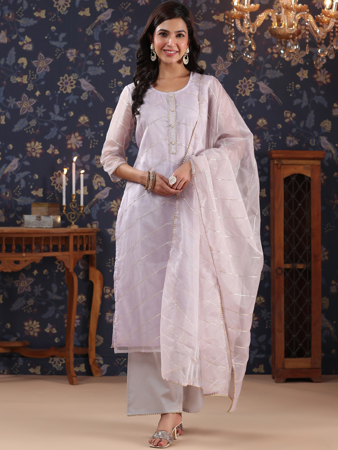 House of Pataudi Gota Patti Kurta With Palazzo & Dupatta