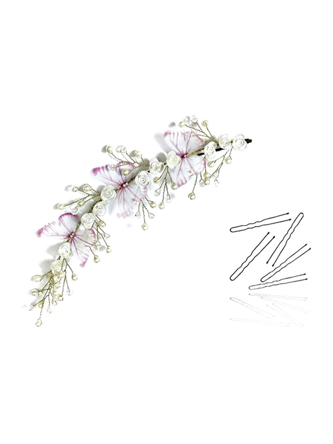 Hair Flare Women Artificial Rose Flower and Butterfly Hair Accessory Set