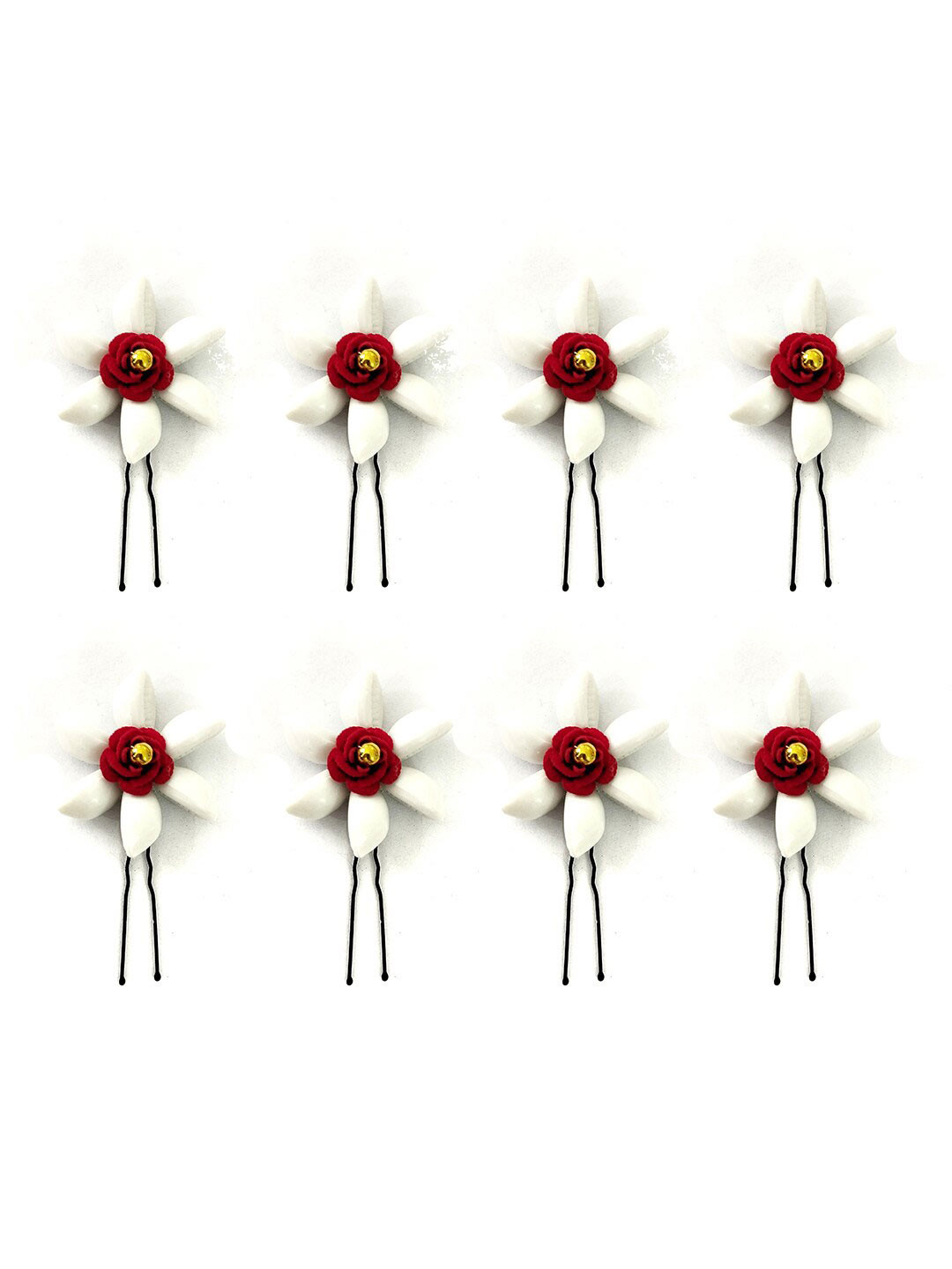 Hair Flare Women Set of 8 Artificial Metal Roses Beaded U Pins