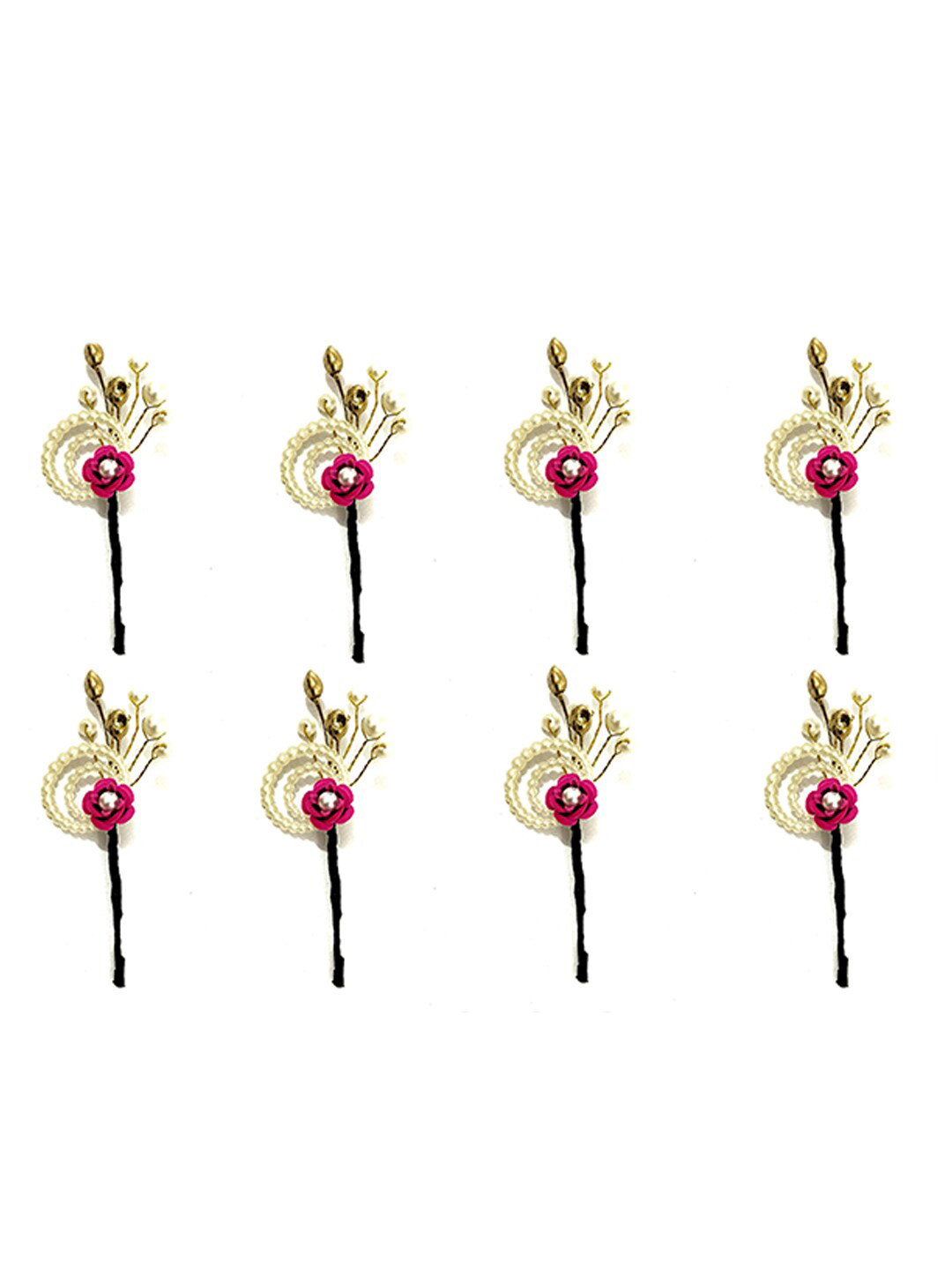 Hair Flare Women Set of 8 Artificial Flower With Pearl Hair Accessory