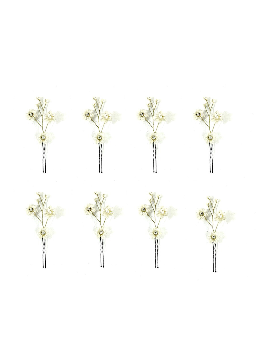 Hair Flare Women Set of 8 Artificial Metal Roses Beaded U Pins