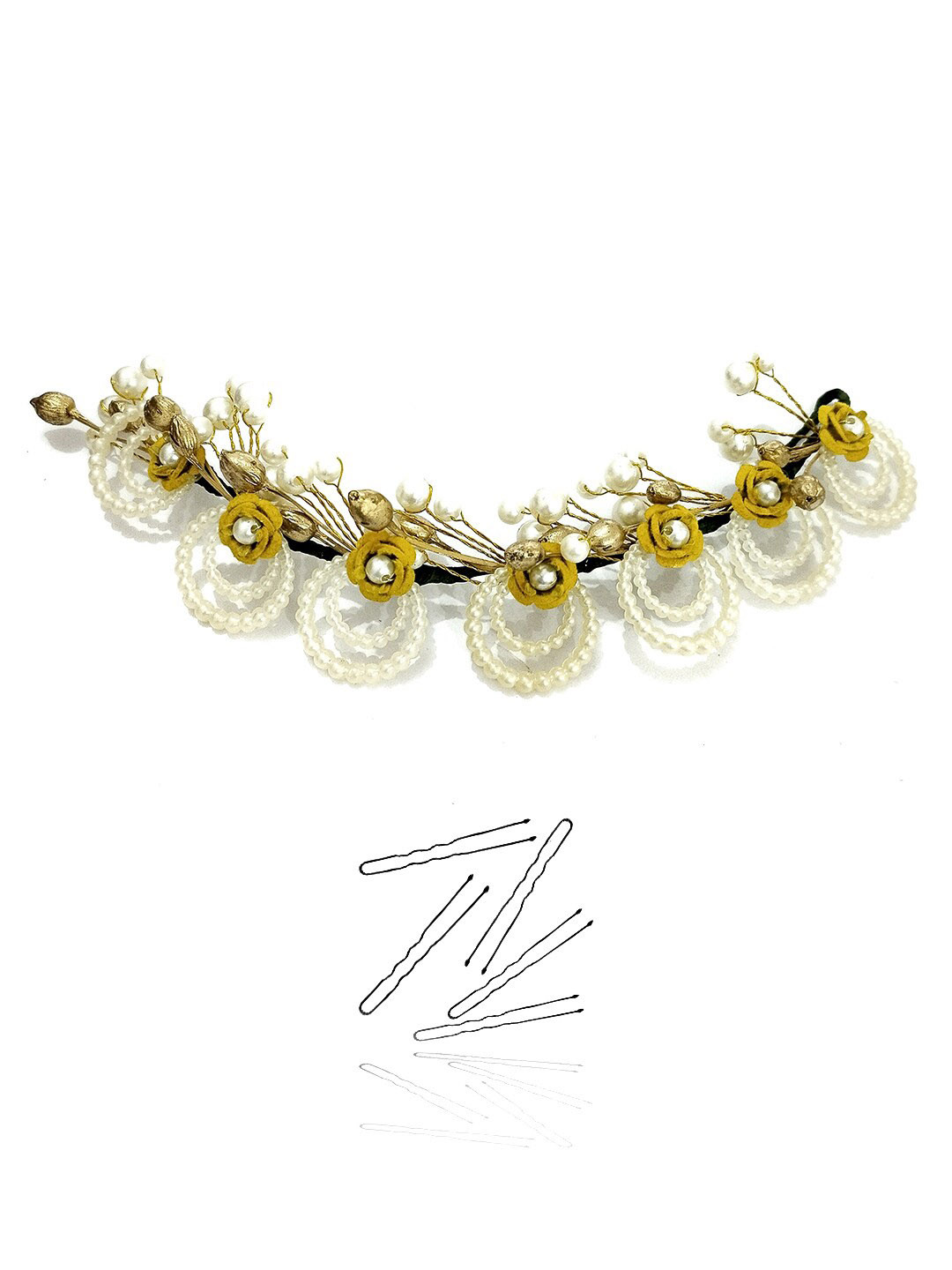 Hair Flare Women Artificial Metal Flowers With Pearls Beaded Tiara