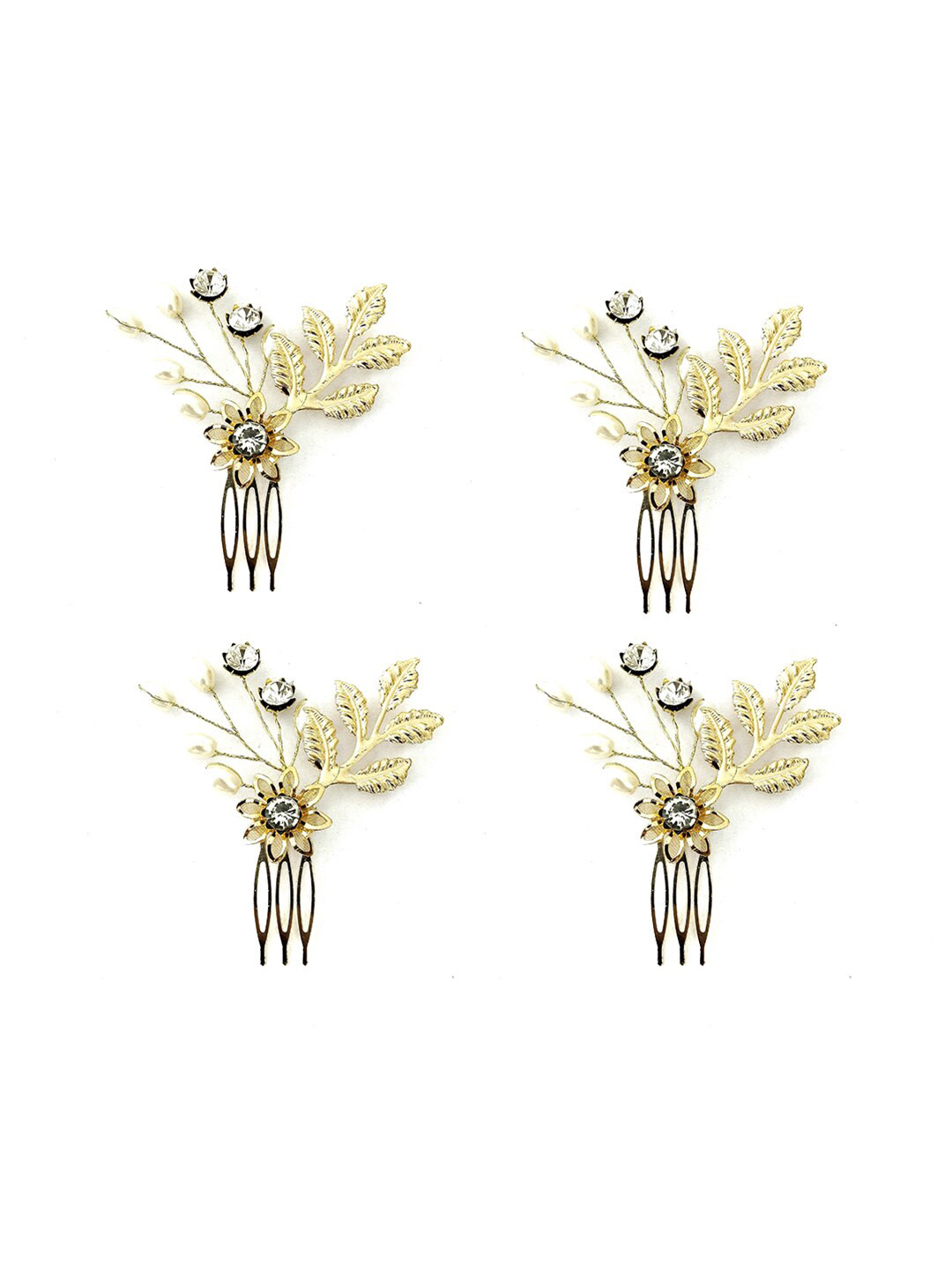 Hair Flare Women 4Pcs Embellished Floral Metal Comb Pin