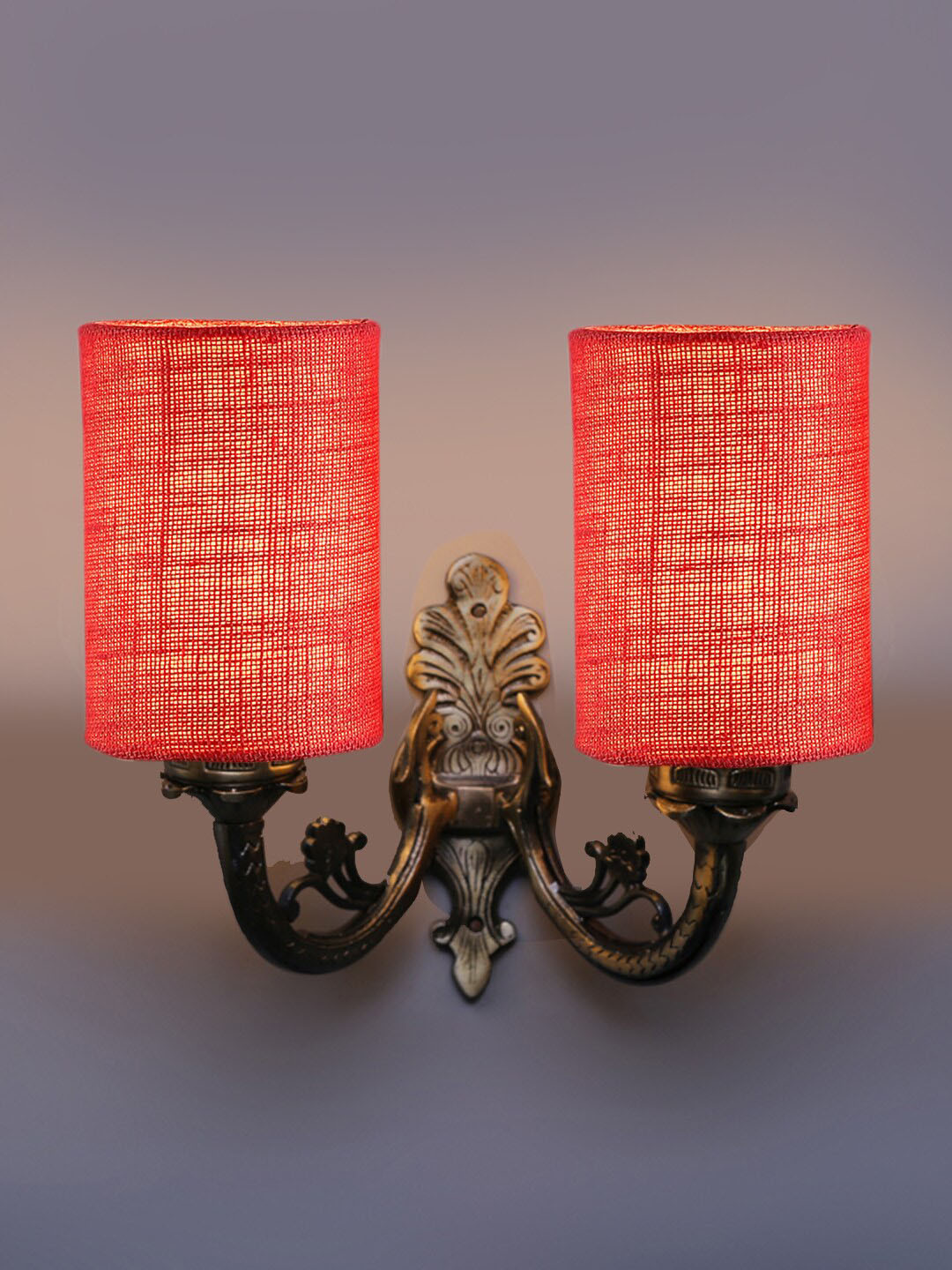 Devansh Pink Textured Antique Wall Lamp With Jute Shade