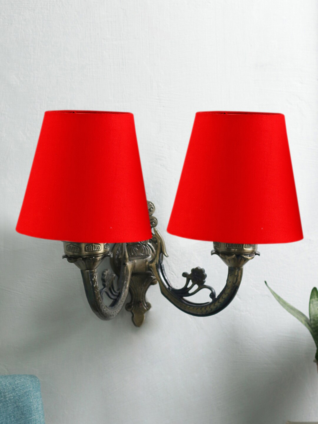 Devansh Red Dual Antique Wall Lamp With Cotton Shade