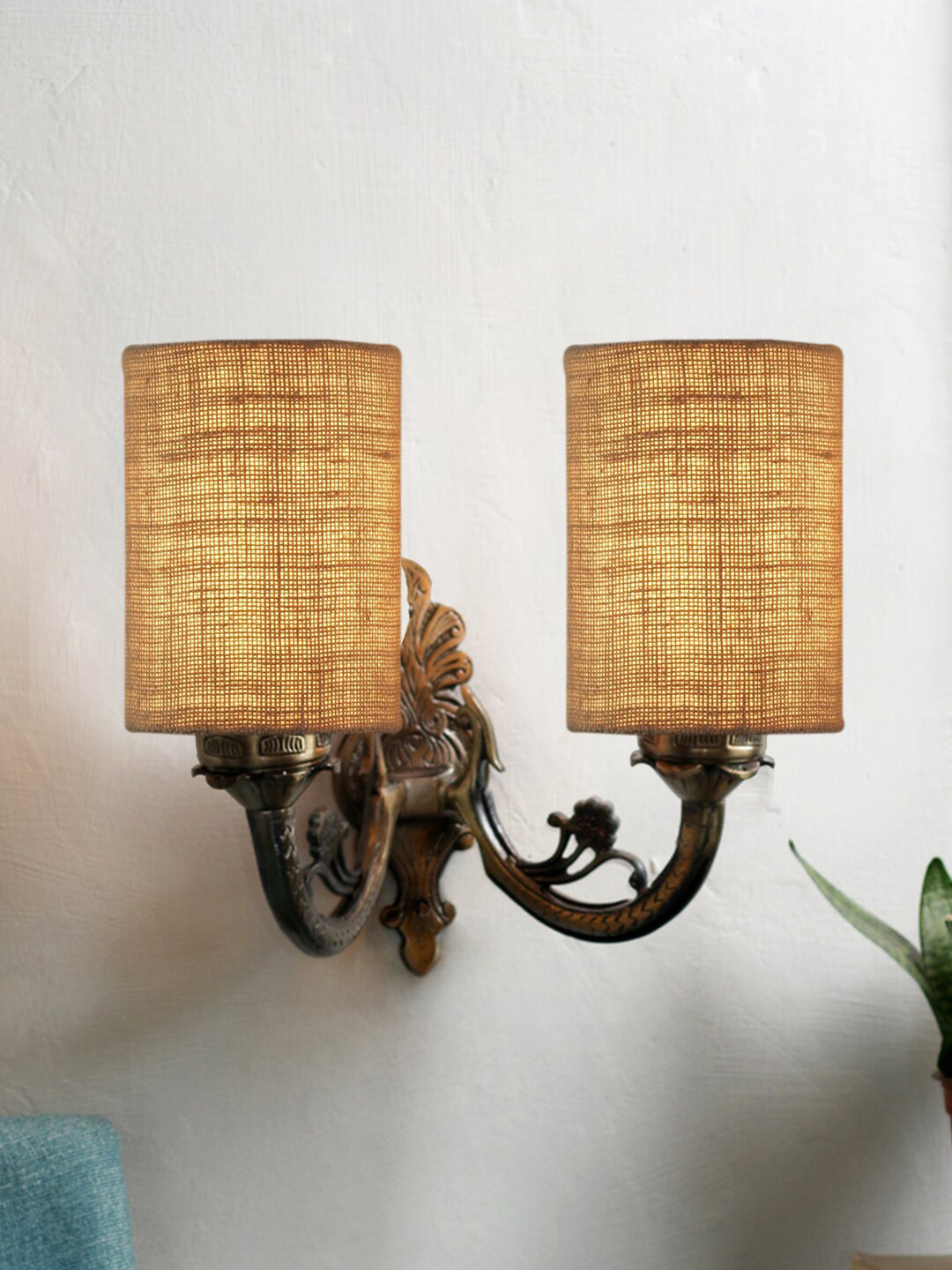 Devansh Beige Textured Antique Wall Lamp With Jute Shade