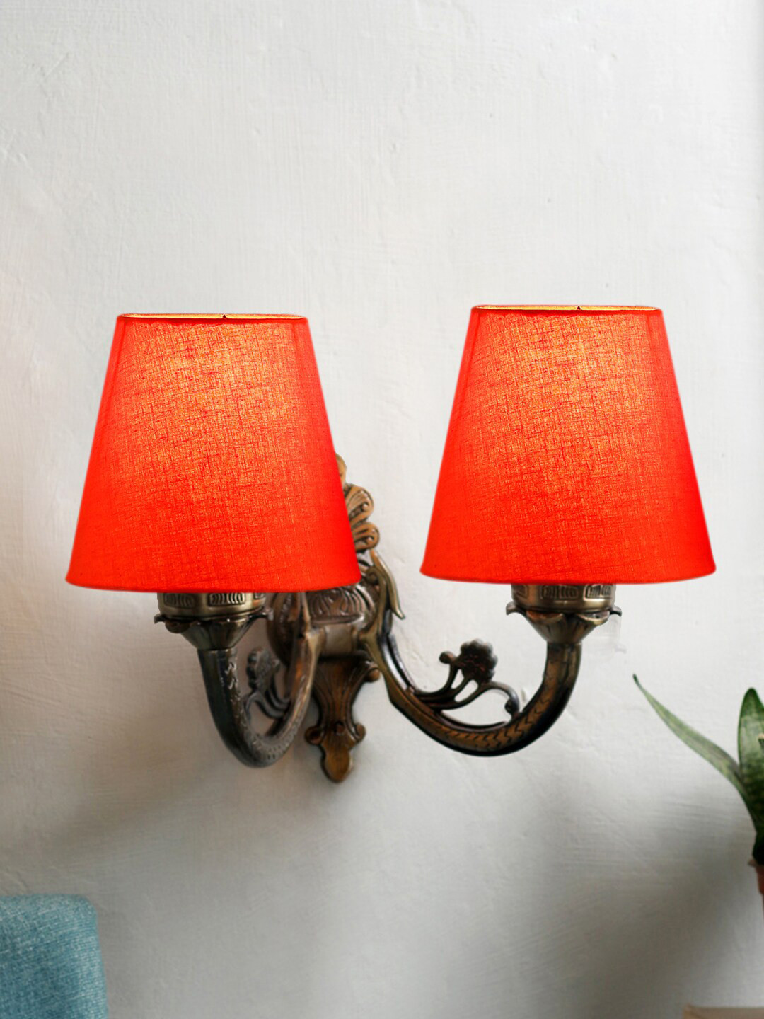 Devansh Orange Dual Antique Wall Lamp With Cotton Shade