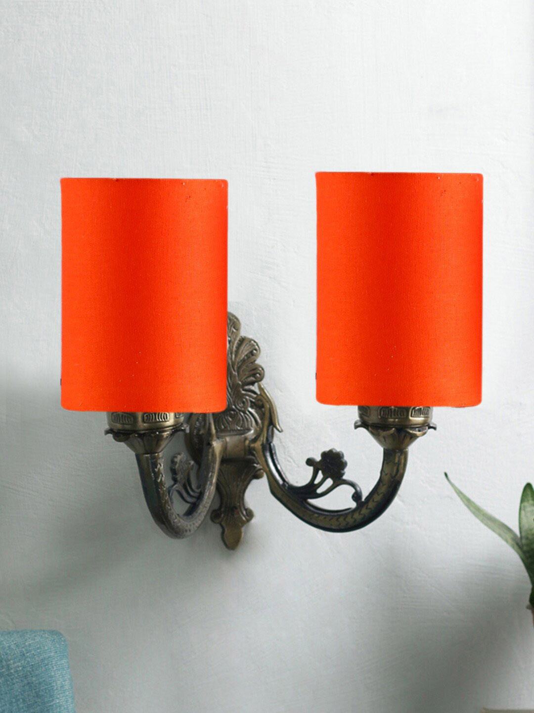 Devansh Orange Dual Antique Wall Lamp With Cotton Shade