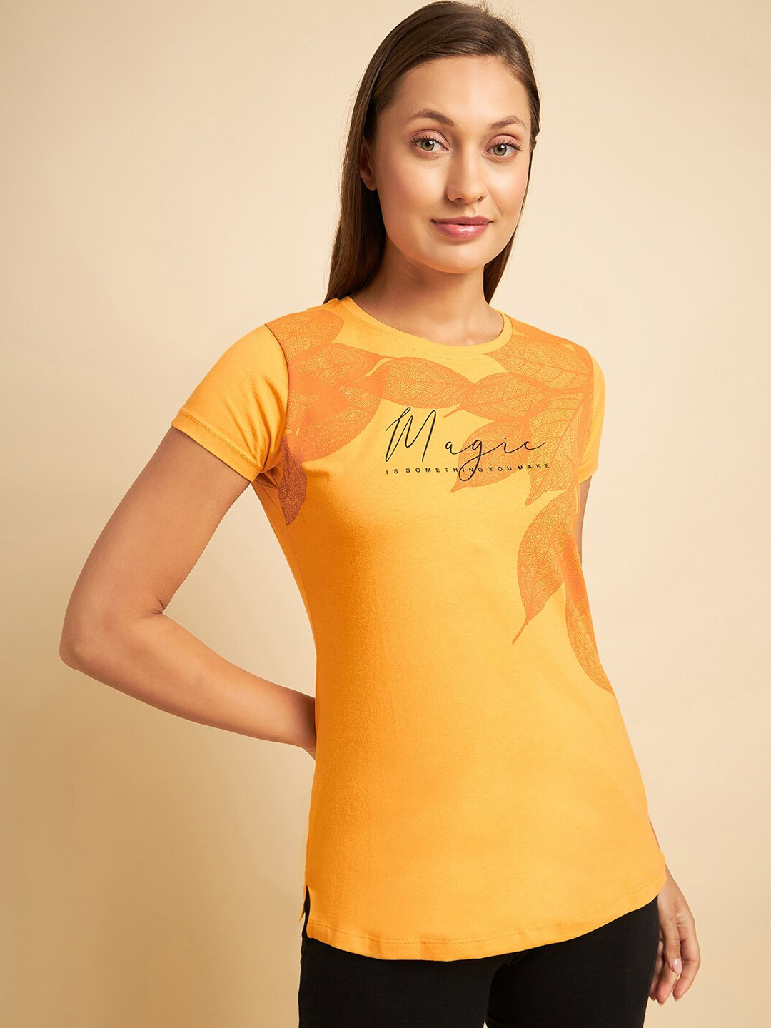 Sweet Dreams Yellow Printed Cotton Lounge Cotton T-shirt