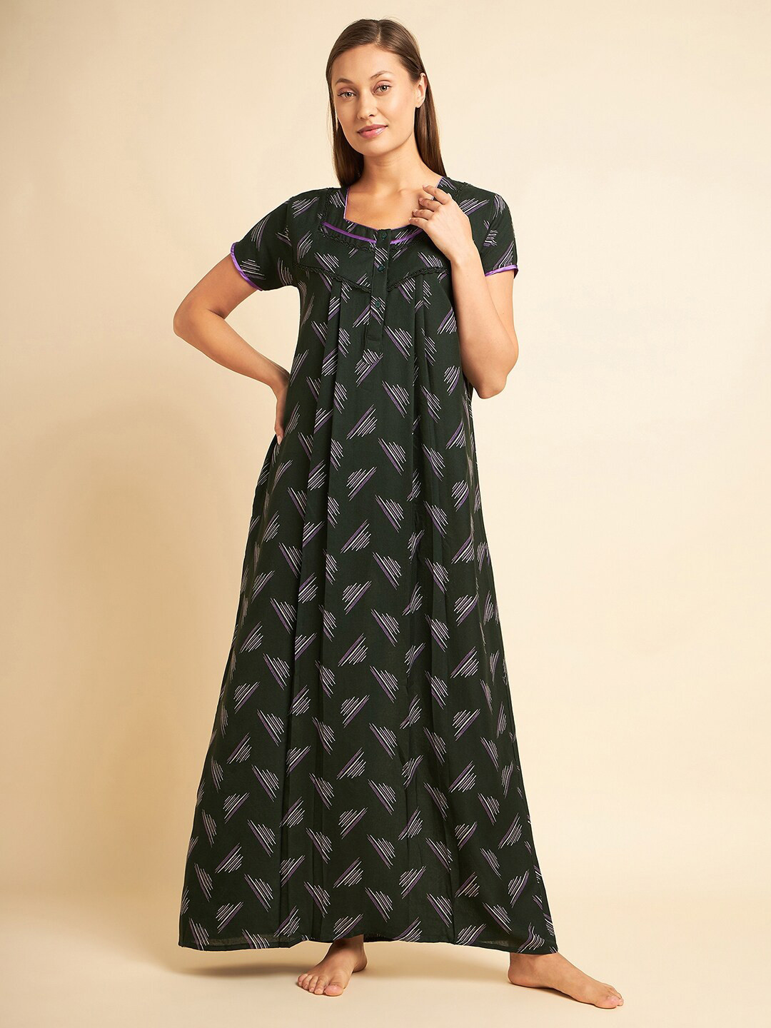 Sweet Dreams Green Striped Maxi Nightdress