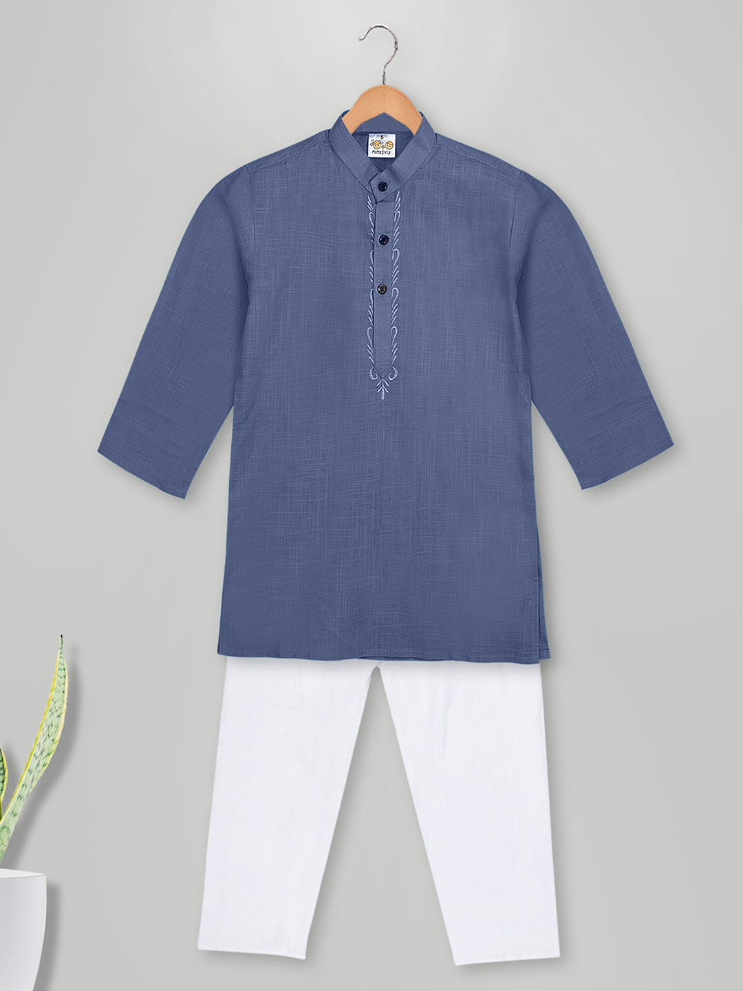 MIMISKU Boys Blue Regular Pure Cotton Kurta with Pyjamas