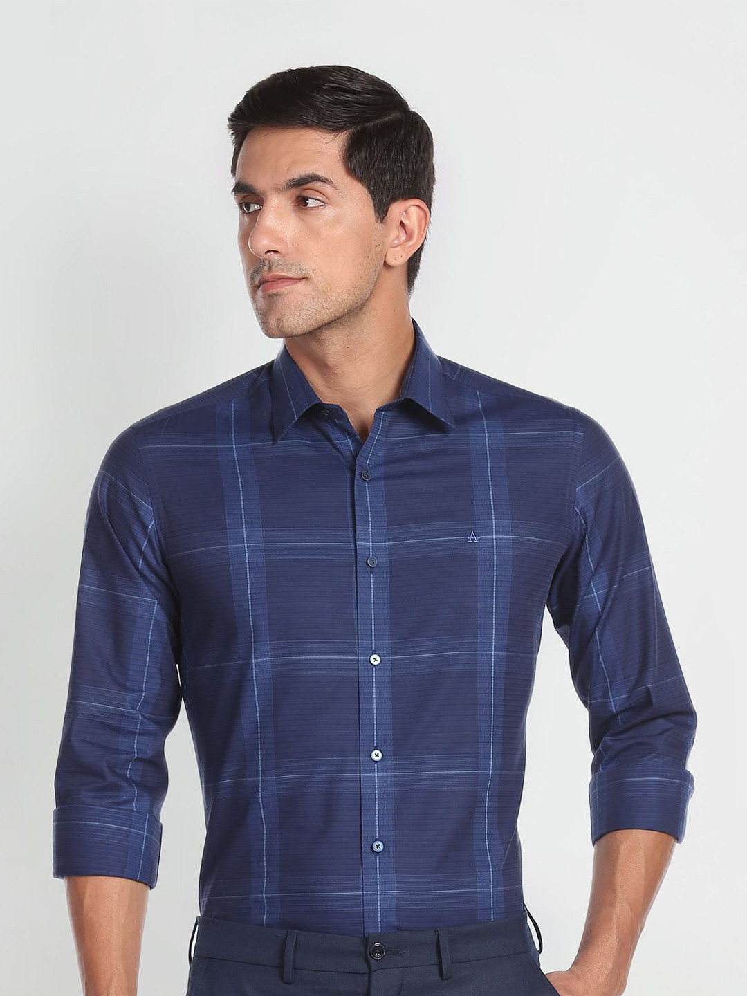 Arrow New York Windowpane Checked Spread Collar Pure Cotton Shirt