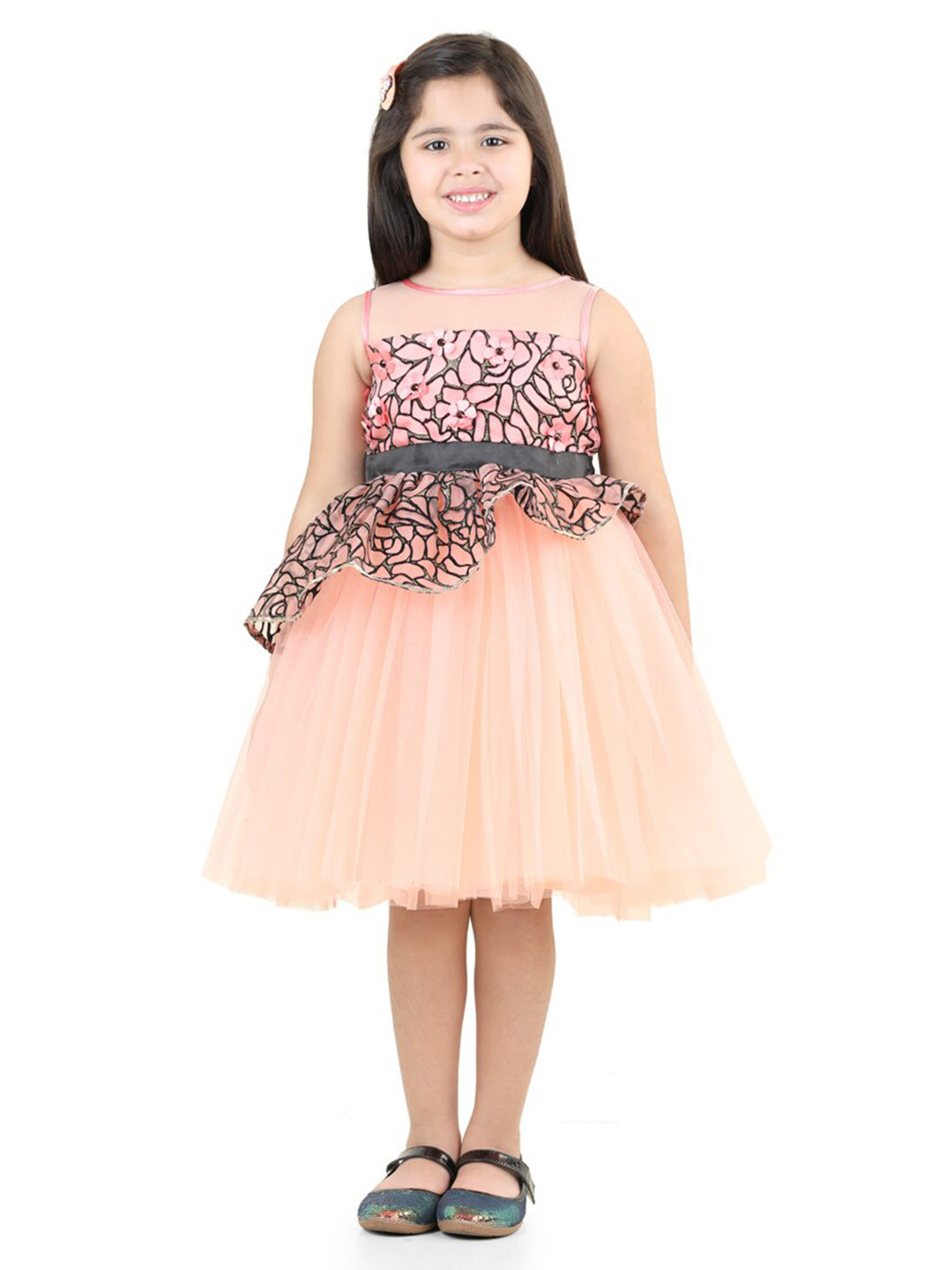 Toy Balloon kids Girls Self Design Net Fit And Flare Dress
