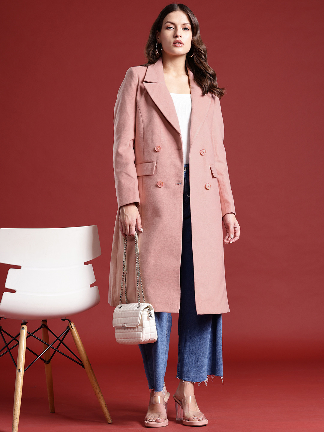 all about you Solid December-Frosty Winters-Quilt Club Knee Length Trench Coat