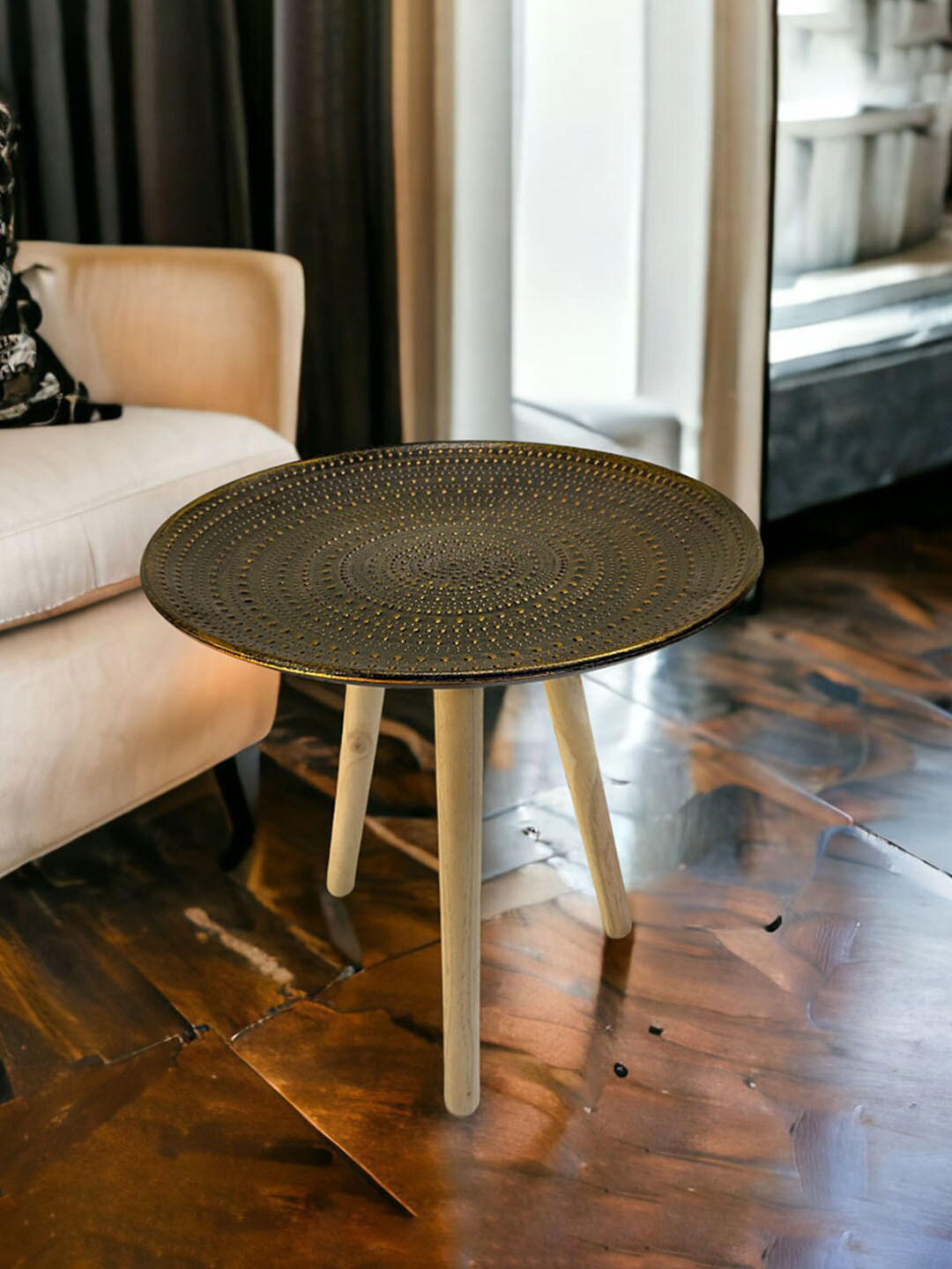 Art Street Gold-Colored Textured Wooden Ottomans