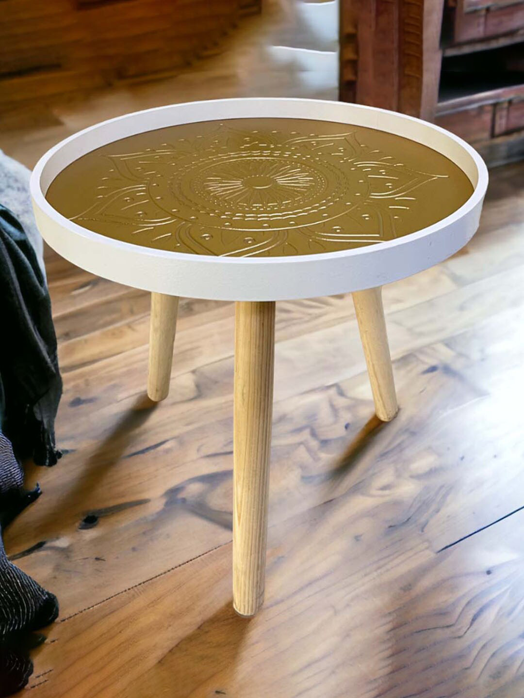 Art Street Gold-Colored Textured Wooden Ottomans