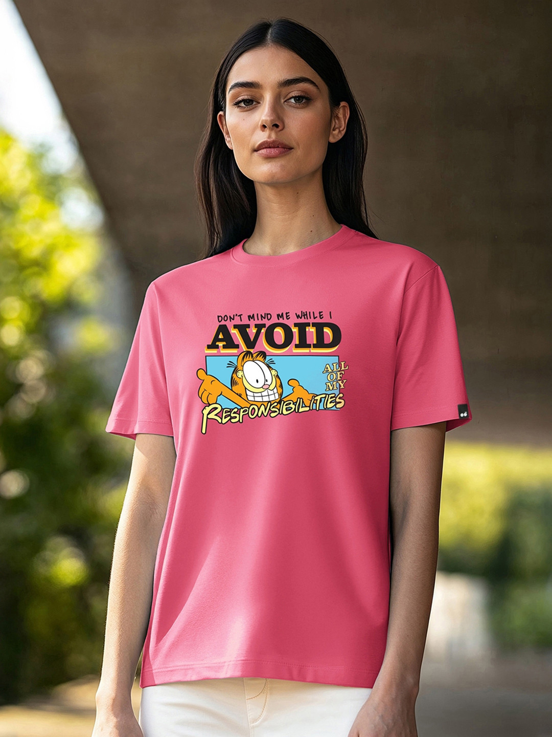 Bewakoof Official Garfield Merchandise Avoiding Responsibilities Graphic Printed T-shirt