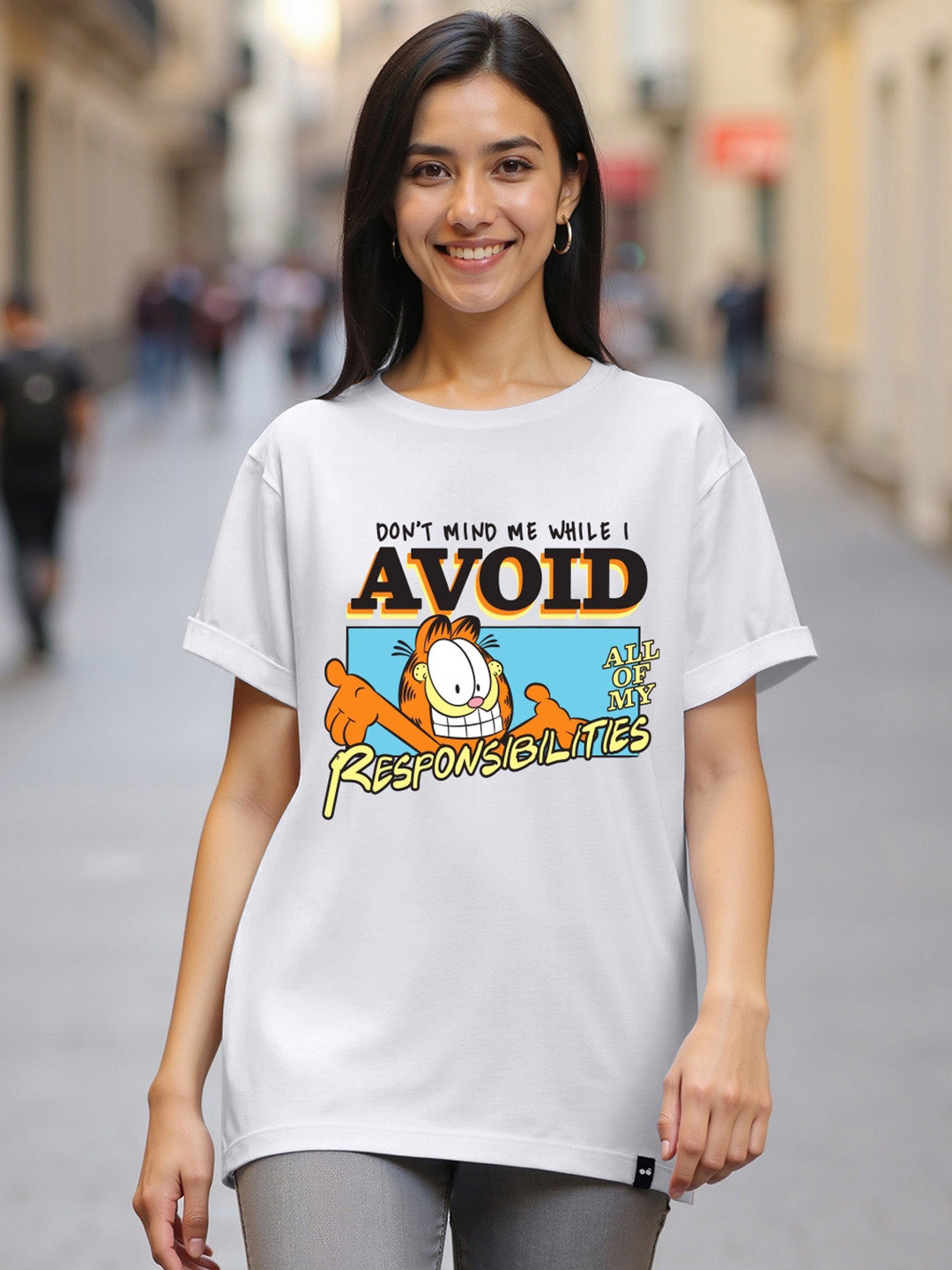 Bewakoof x Official Garfield Merchandise Avoiding Responsibilities Print Boyfriend T-shirt