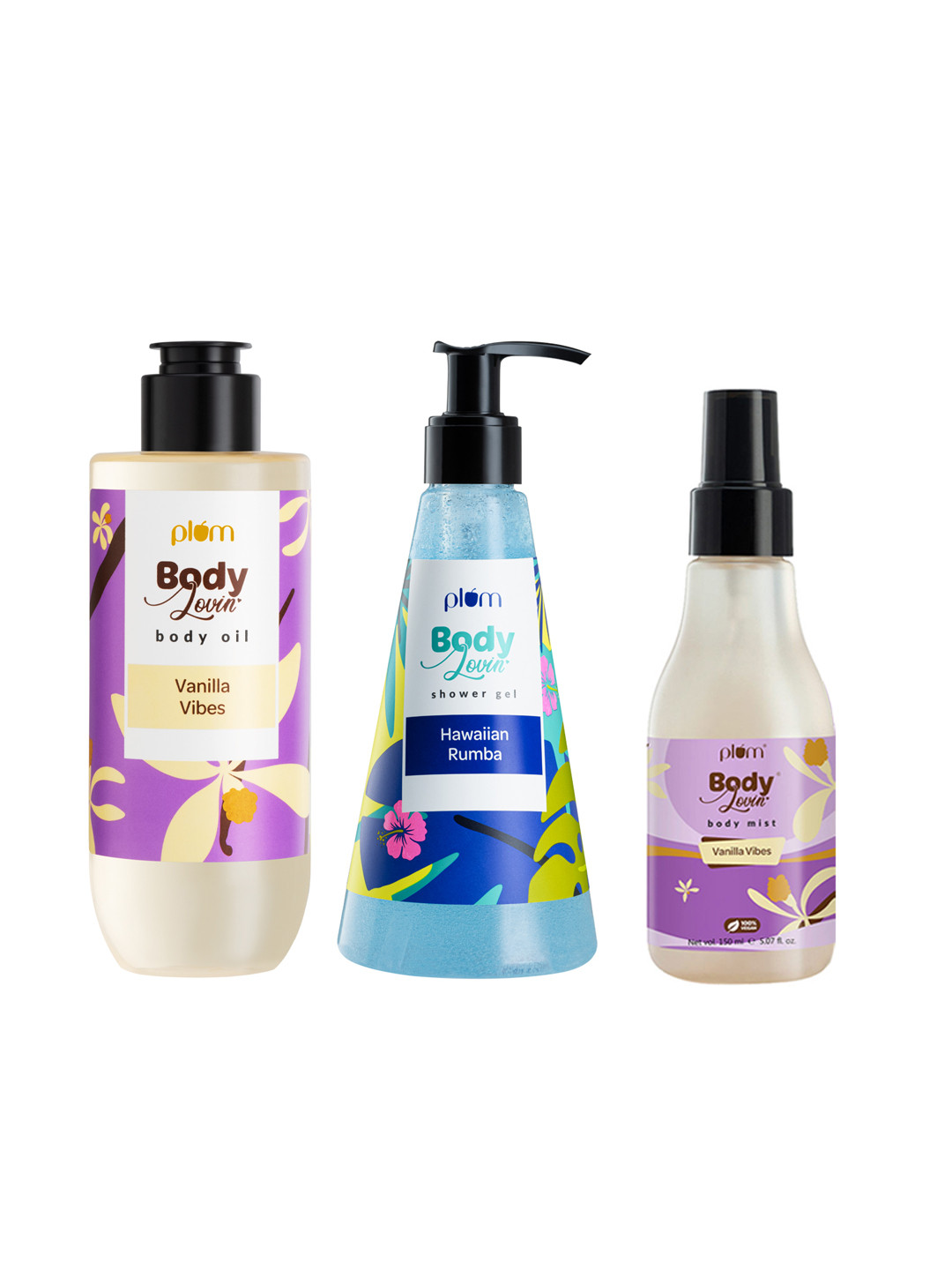 Plum BodyLovin Vanilla Vibes Body Oil 200ml + Body Mist 150ml + Rumba Shower Gel 240ml