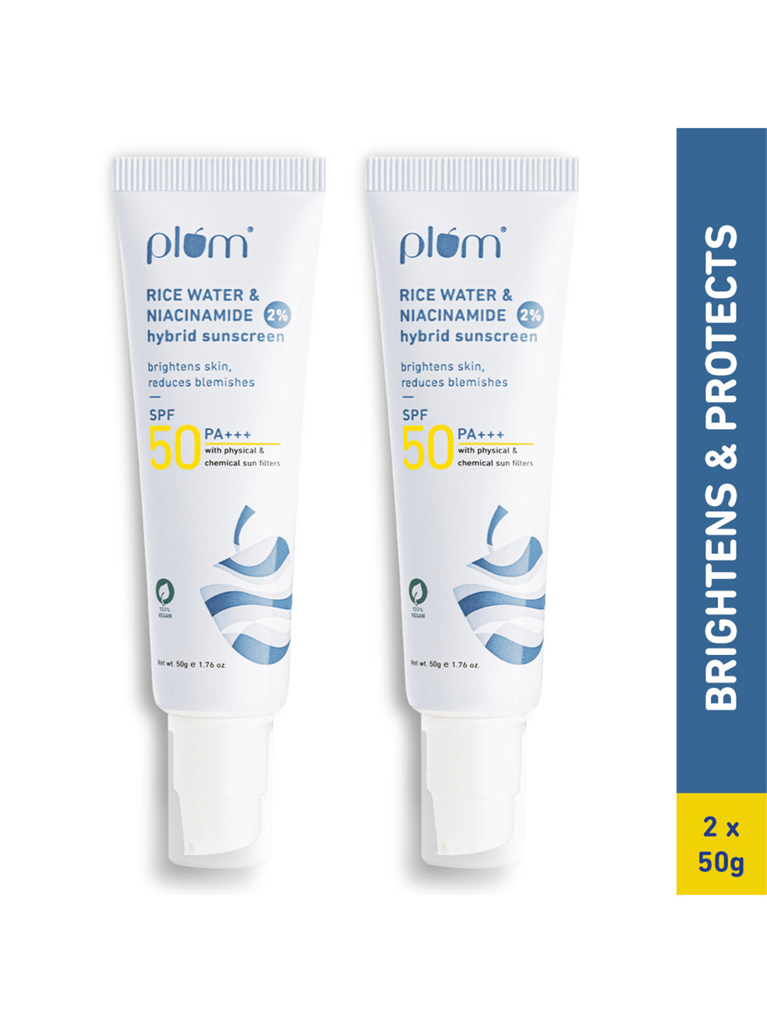 Plum Set of 2 2% Niacinamide & Rice Water Hybrid Face Sunscreen with SPF50 - 50g each