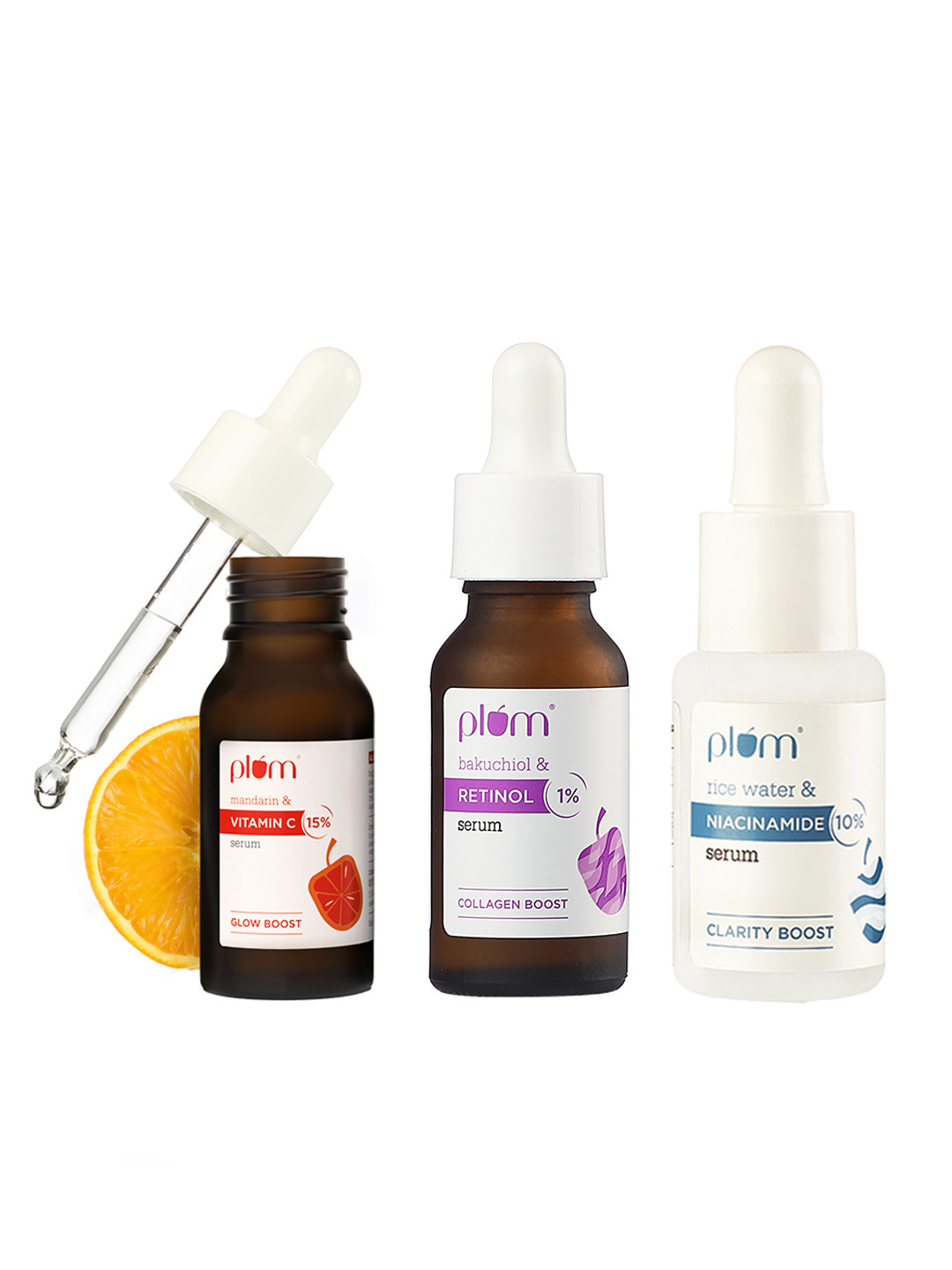 Plum Set of 3 Face Serum - 15% Vitamin C + 1% Retinol + 10% Niacinamide