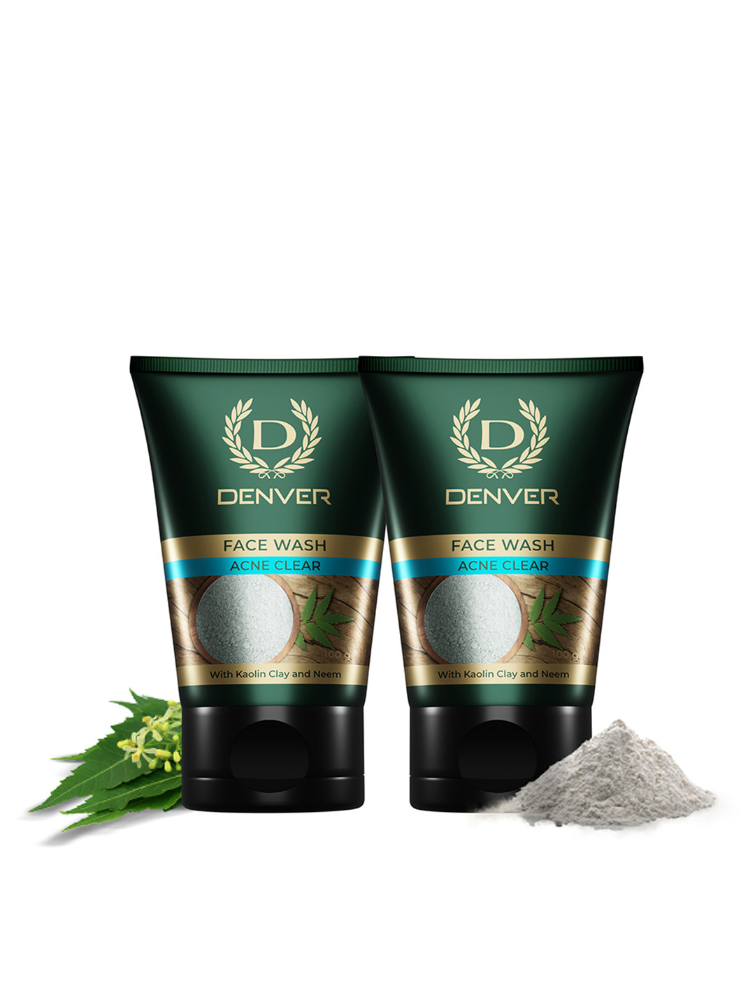 Denver Men Set of 2 Acne Clear Face Wash with Kaolin Clay & Neem - 100g each