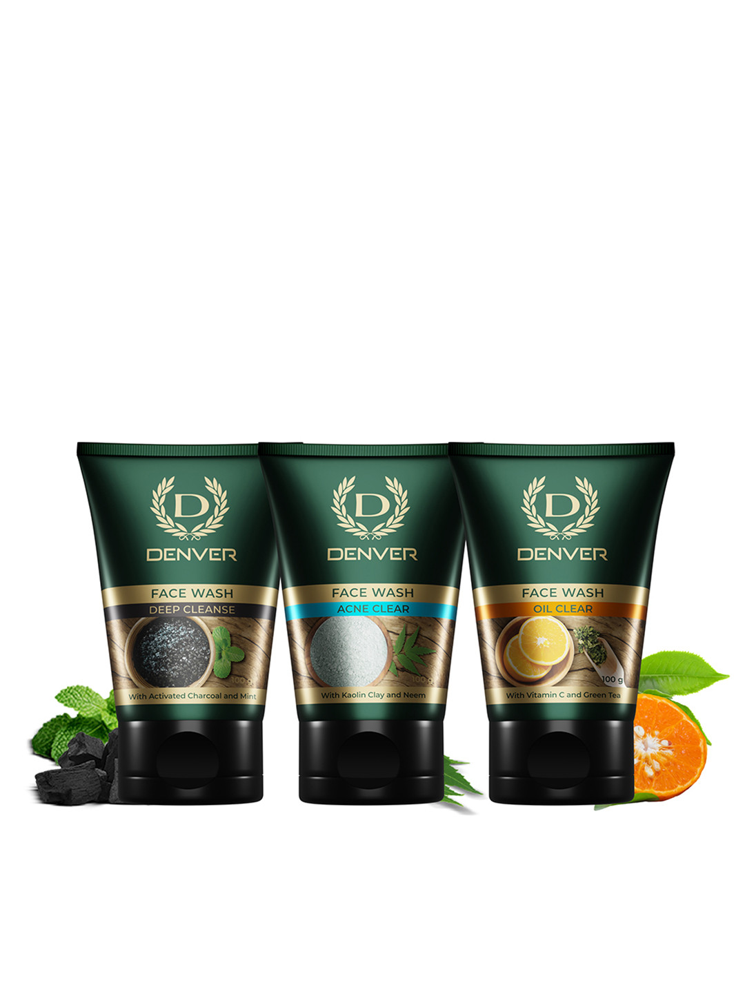 Denver Set Of 3 Face Wash - Deep Cleanse + Acne Clear + Oil Clear - 100g Each