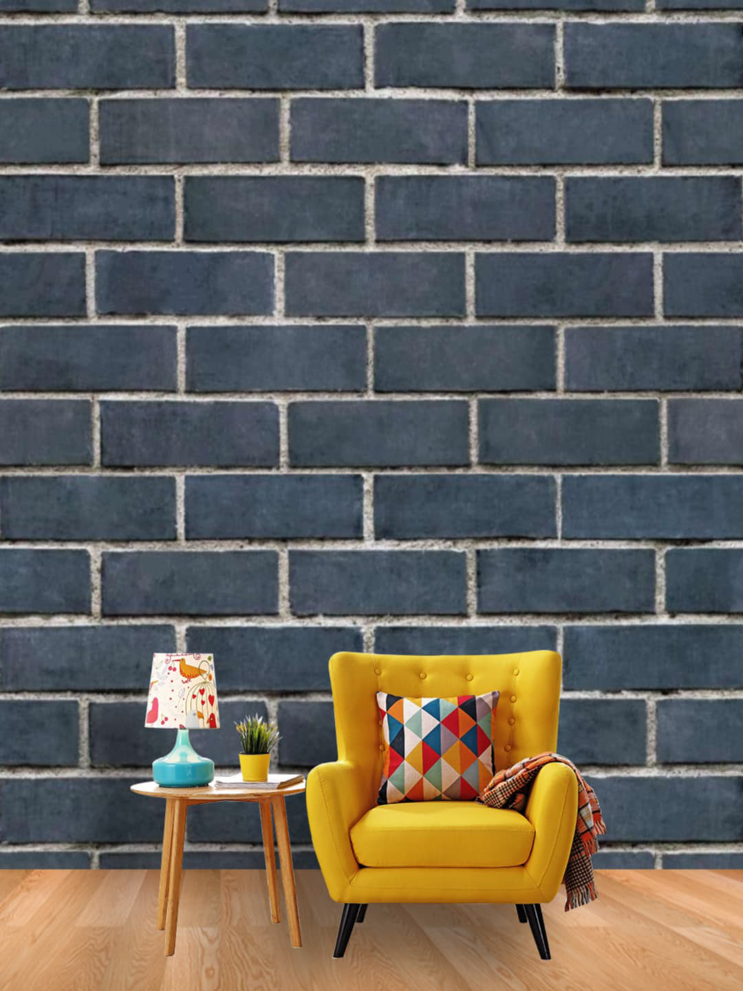 Jaamso Royals Grey Brick Stone Self Adhesive Removable Wallpaper