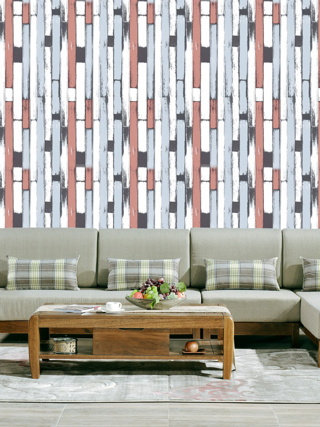 Jaamso Royals White & Grey Wood Self Adhesive Removable Wallpaper