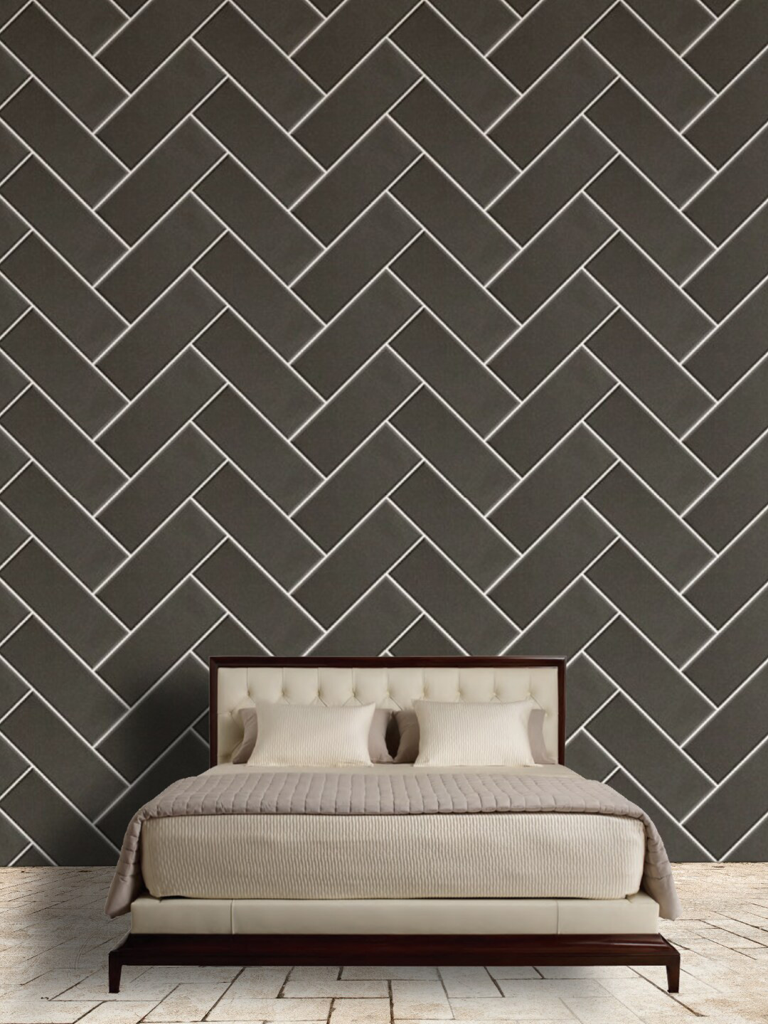 Jaamso Royals Grey & White Brick Design Geometric Self Adhesive Removable Wallpaper