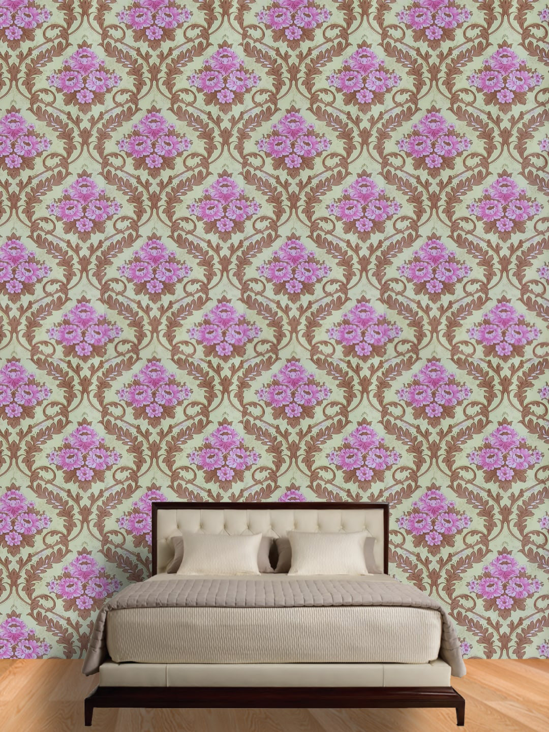 Jaamso Royals Pink & Green Damask Self Adhesive Removable Wallpaper