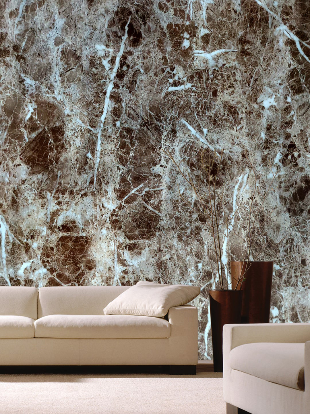 Jaamso Royals Brown & Blue Valencia Marble  Self Adhesive Removable Wallpaper