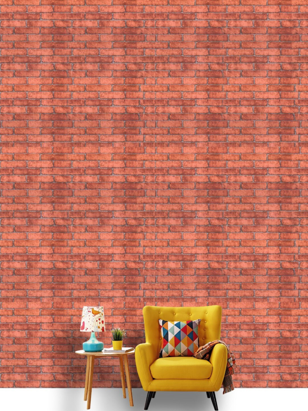 Jaamso Royals Red Brick Stone Self Adhesive Removable Wallpaper