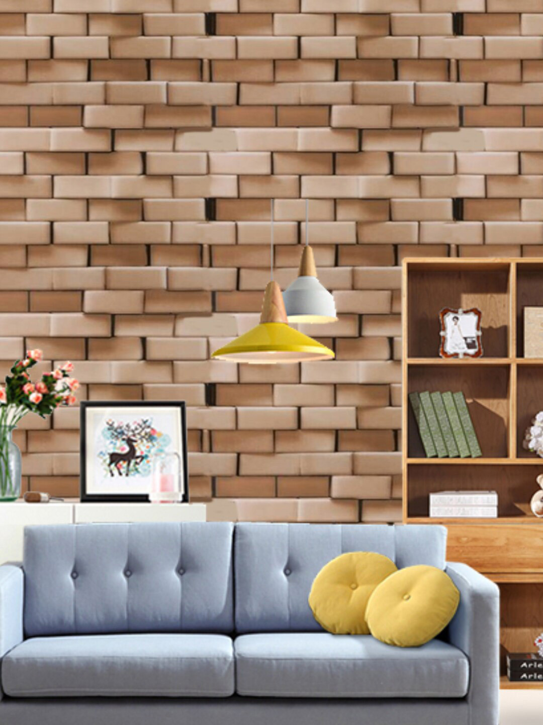 Jaamso Royals Brown 3D Brick Self Adhesive Removable Wallpaper