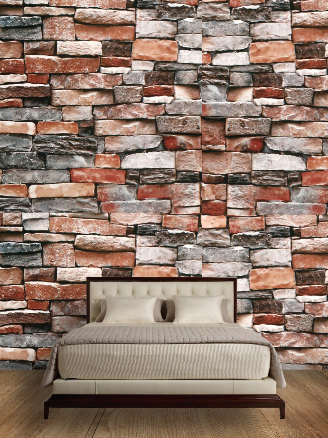 Jaamso Royals Brown & Beige Brick Tile Stone Self Adhesive Removable Wallpaper